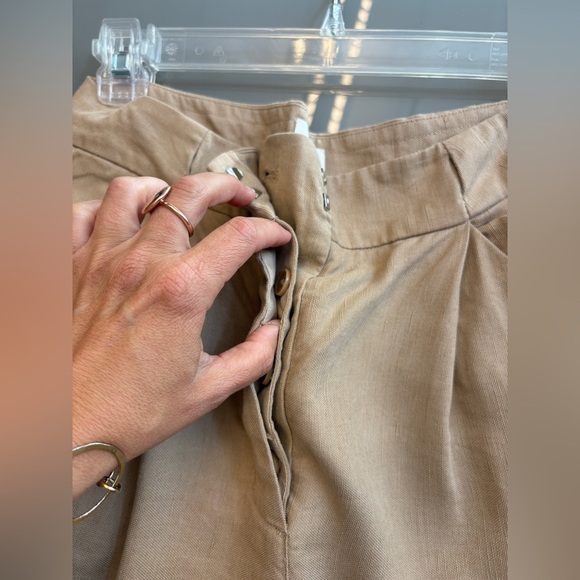Aritzia Wilfred Tan Straight Leg High Waist Crop Pants Sustainable Linen Small - Picture 4 of 12